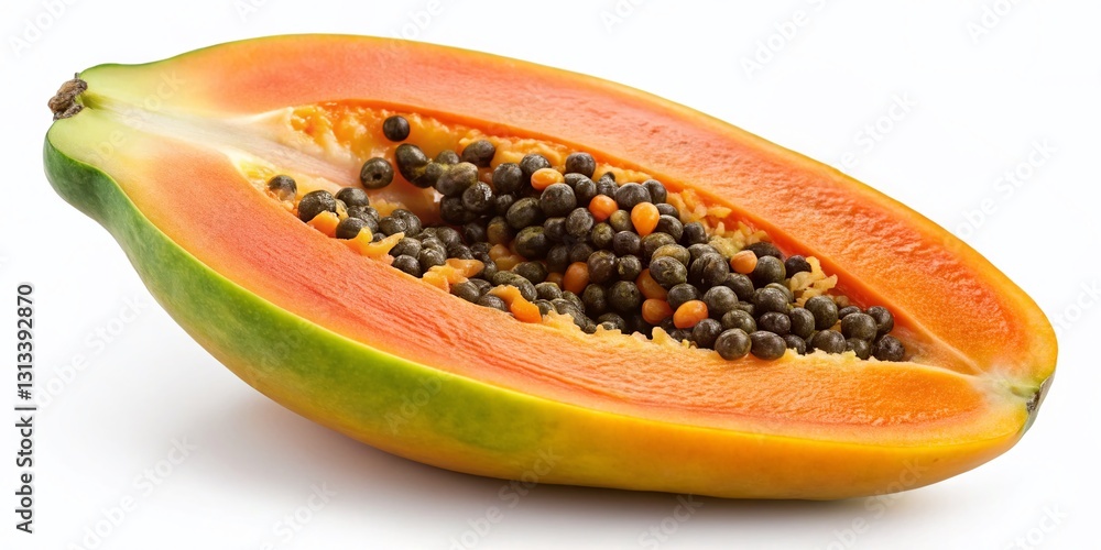 Top View Single Ripe Papaya Isolated on White Background - Fresh Tropical Fruit Top View Single Ripe Papaya Isolated on White Background - Fresh Tropical Fruit