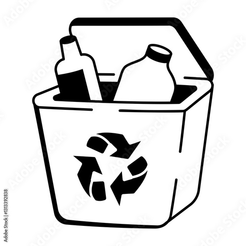 A hand drawn icon depicting plastic recycling bin

