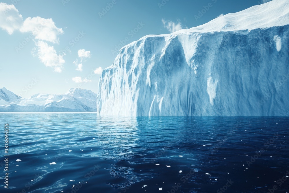 Stunning glacial cliff face rises from a calm ocean. Perfect for illustrating climate change, environmental projects, or arctic travel. Stunning glacial cliff face rises from a calm ocean. Perfect for illustrating climate change, environmental projects, or arctic travel.