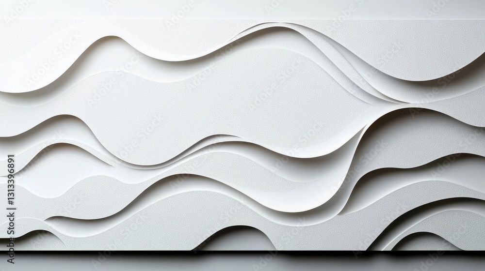Fotografie Abstract White Wall with Wavy Lines Creating a Unique Artistic Texture