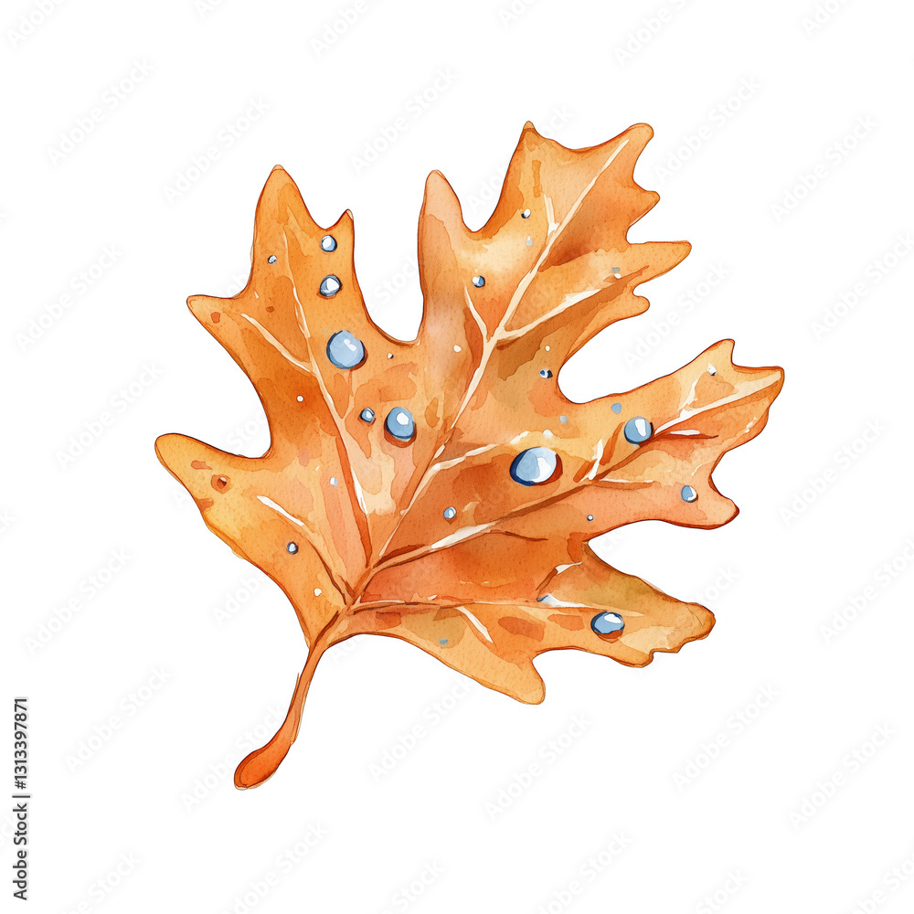 Naklejka premium Beautiful Watercolor Illustration of Autumn Leaf with Drops