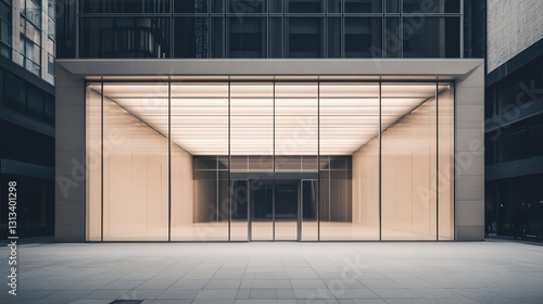 Exterior view of an insurance office featuring transparent glass windows  a neutral color palette  and ample copy space