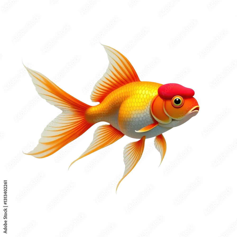 A vibrant goldfish with bright orange and yellow scales, swimming gracefully against a transparent background. A vibrant goldfish with bright orange and yellow scales, swimming gracefully against a transparent background.