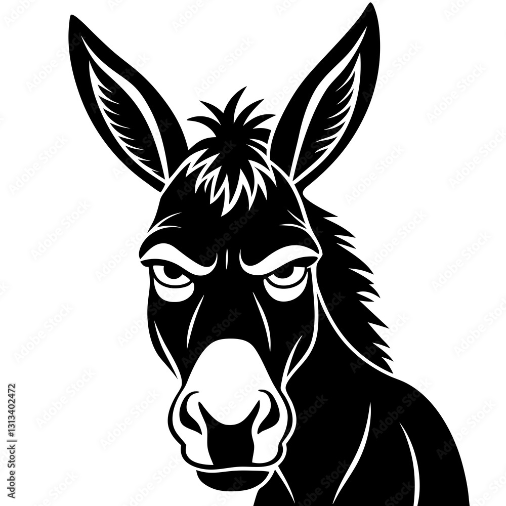 Foto A grumpy donkey frowning silhouette vector illustration