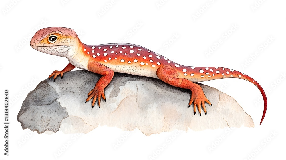 Obraz premium Vibrant Watercolor Gecko Perched On Gray Stone Isolated On White Background
