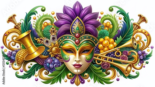 Vibrant Mardi Gras Organic Illustrations: Intricate Shapes & Festive Colors