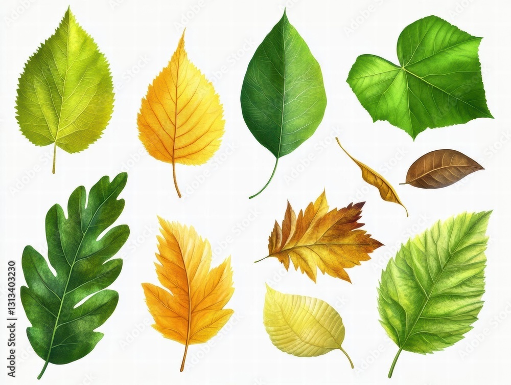 Watercolor Illustration of Various Fall Leaves Watercolor Illustration of Various Fall Leaves