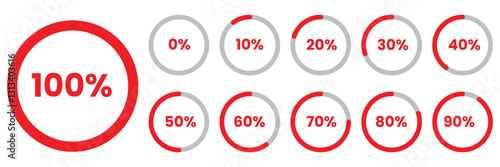 Set of circle percentage diagrams meters from 0 to 100 percent vector on white background