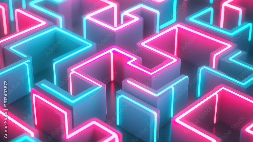 Futuristic Neon Labyrinth with Vibrant Colors and Abstract Design Futuristic Neon Labyrinth with Vibrant Colors and Abstract Design