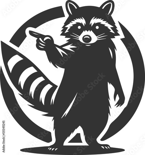 silhouette of a raccoon standing with one hand pointing aggressively animal vector