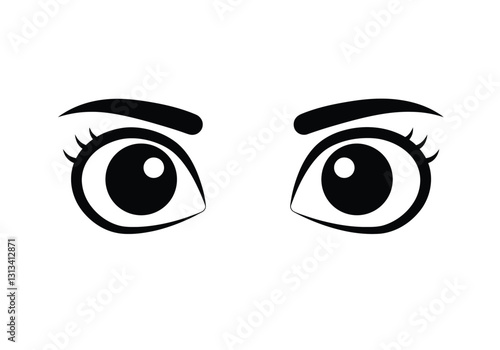 Cartoon eyes clipart black white. This image shows a pair of cartoon eyes with thick black outlines and prominent eyelashes. Vector illustration design.