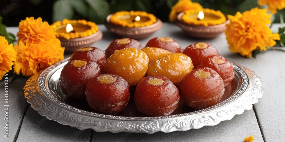 Φωτογραφία Sweet treats on a metal tray celebrating the Indian festival of Diwali