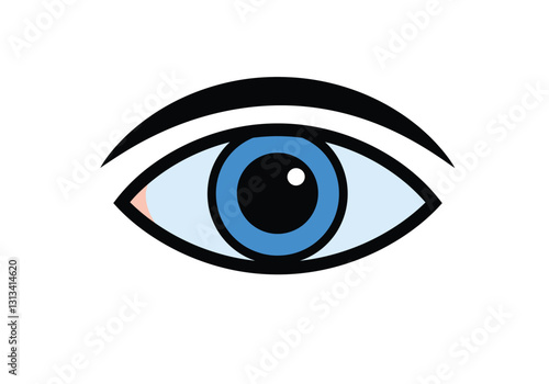 Third eye clip art illustration design. A stylized blue iris with a black pupil and eyebrow, outlined in bold black. Vector illustration design.