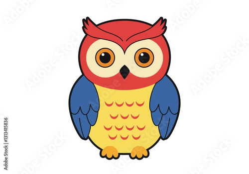 Colorful owl clipart illustration design. This image shows a vibrant and whimsical cartoon owl with red, yellow, and blue colors. Vector illustration design. photo