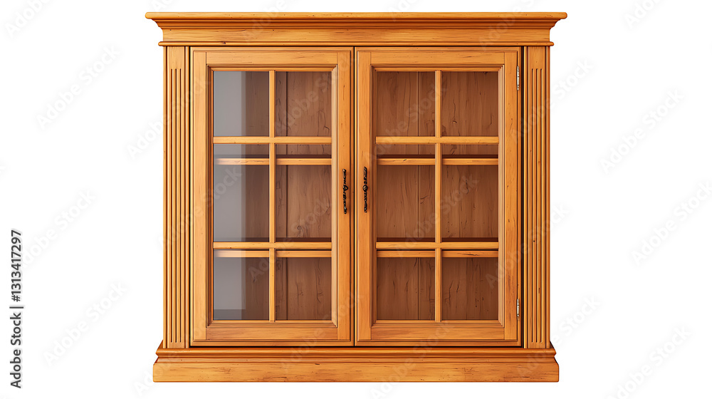 Obraz premium A wooden cabinet with two glass doors and a wooden frame
