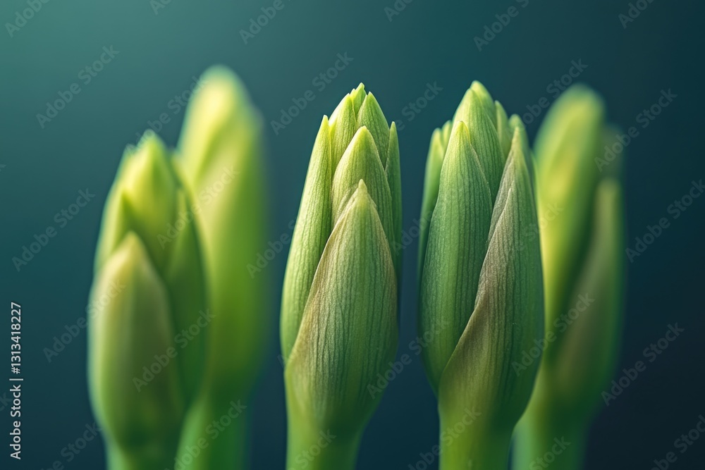 Fototapeta premium Vibrant green bulb buds in focus, ready to bloom.