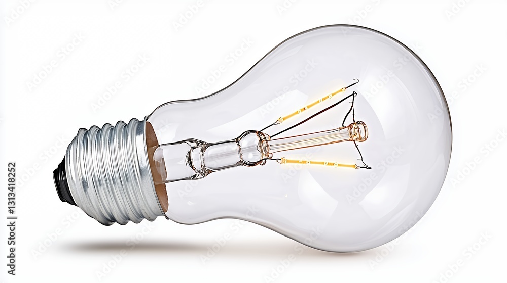 Clear Glass Light Bulb with Visible Filament on White Background Clear Glass Light Bulb with Visible Filament on White Background