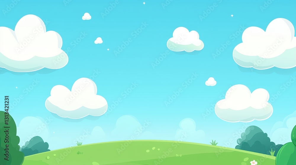 Bright Blue Sky with Soft Clouds over a Green Rolling Landscape Bright Blue Sky with Soft Clouds over a Green Rolling Landscape
