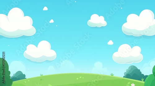 Bright Blue Sky with Soft Clouds over a Green Rolling Landscape