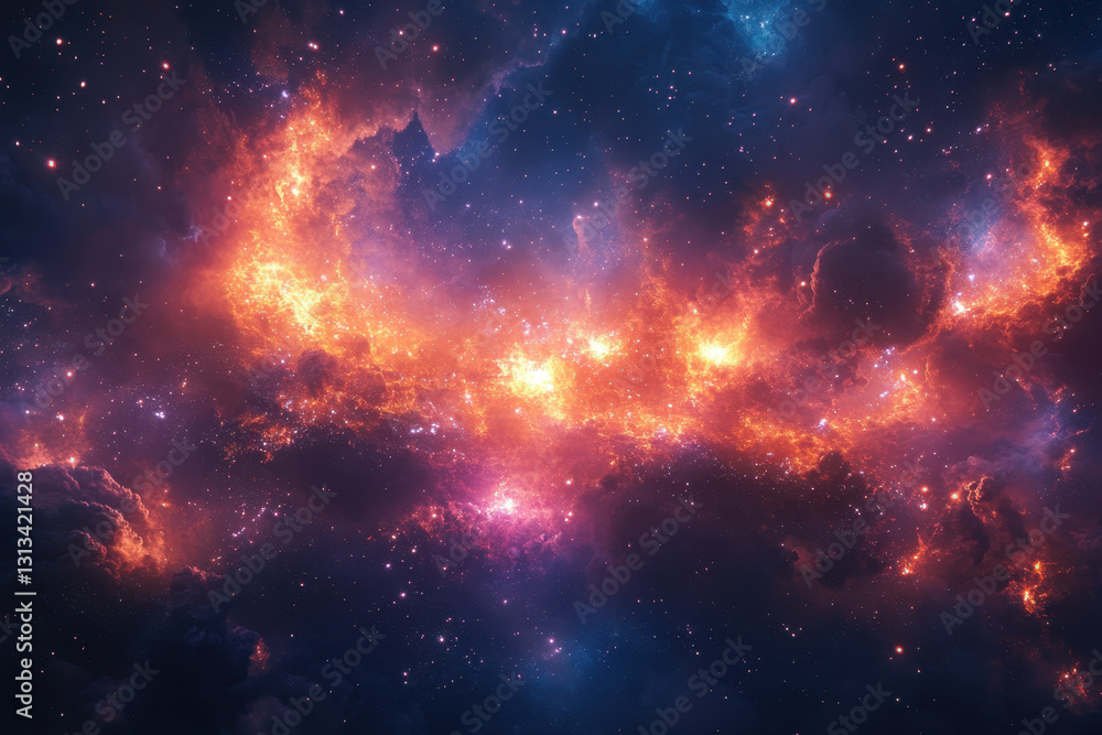 Vibrant galaxy with colorful nebulae and bright stars against a deep space backdrop. Mesmerizing cosmic scene with a sense of vastness and wonder. Vibrant galaxy with colorful nebulae and bright stars against a deep space backdrop. Mesmerizing cosmic scene with a sense of vastness and wonder.