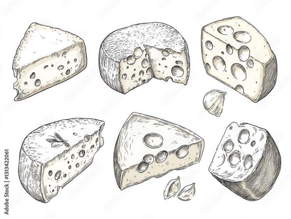 Different cheeses cut into slices Different cheeses cut into slices