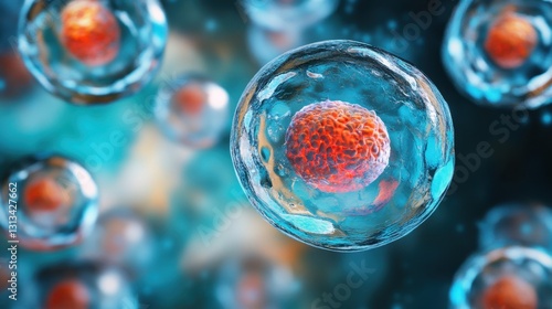 3d rendering of Human cell or Embryonic stem cell microscope background 