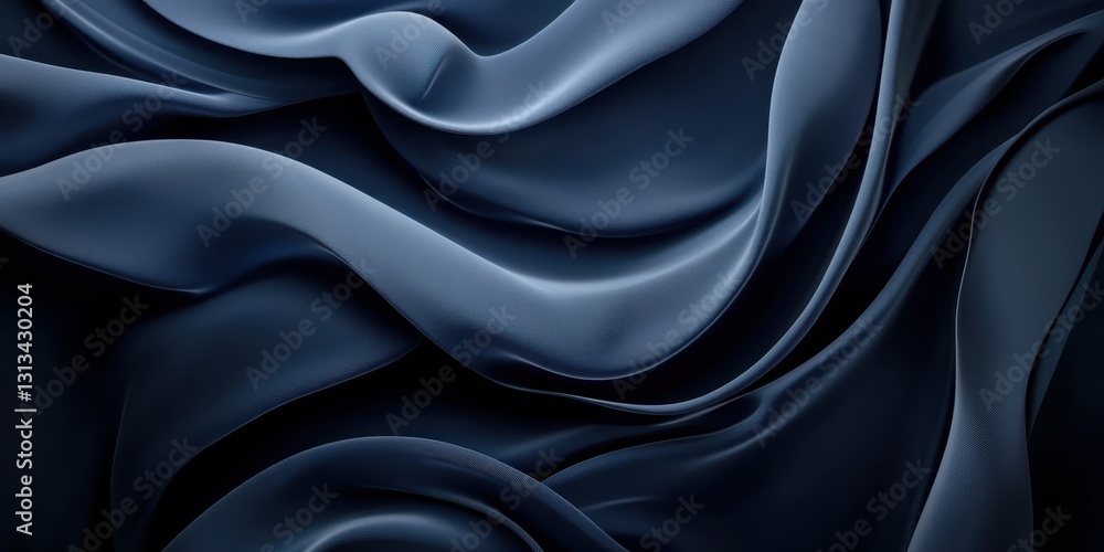 Fototapeta premium Elegant dark blue fabric draped in graceful waves showcasing soft textures and rich shadows for artistic and design inspiration