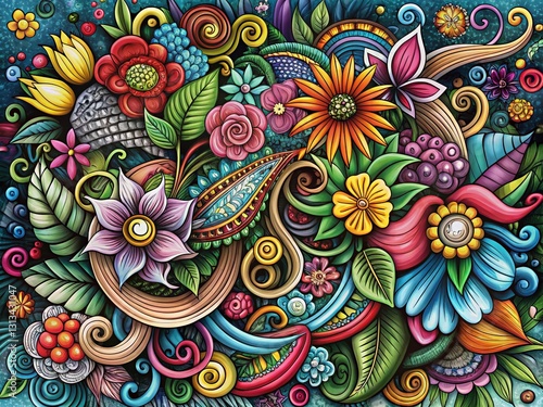 Whimsical Floral Creature Doodle Art Background for Architectural Photography