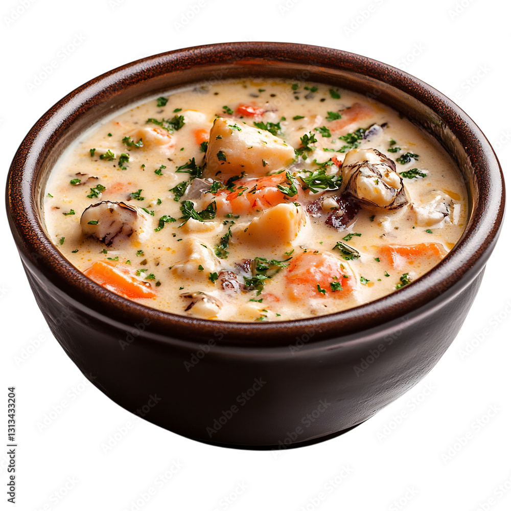 A Bowl of Spanish Gazpachuelo Creamy Seafood Soup Isolated on Transparent Background A Bowl of Spanish Gazpachuelo Creamy Seafood Soup Isolated on Transparent Background