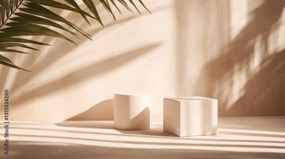 Minimalist beige podiums in sunlight Minimalist beige podiums in sunlight