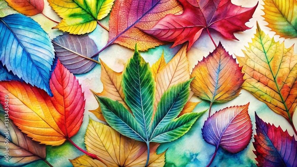 Fototapeta premium Whimsical Watercolor Leaves Valentine's Day Background - Romantic Texture