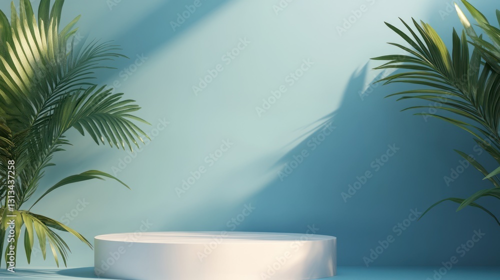 Fototapeta premium Minimalist product display with tropical plants