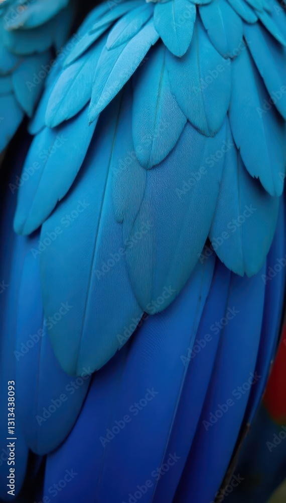 Fototapeta premium Vibrant blue parrot feathers, close-up texture , closeup, animal, avian