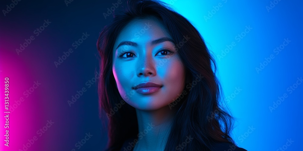 Obraz premium A woman with long dark hair is smiling at the camera