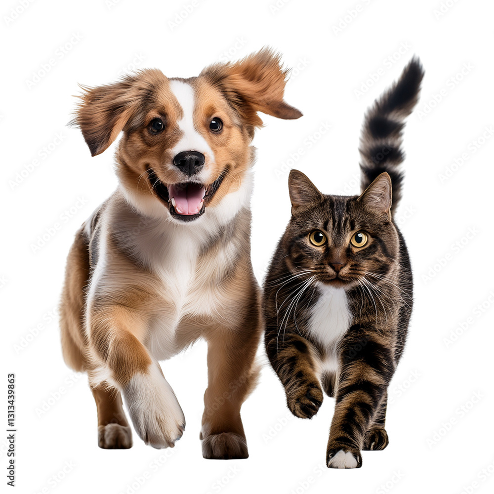Playful dog and cat running together in a joyful moment of friendship. Playful dog and cat running together in a joyful moment of friendship.