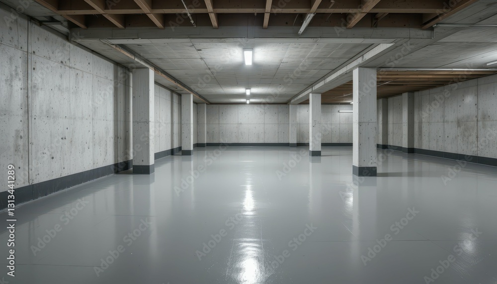 Empty Modern Warehouse Interior with Polished Concrete Floor Empty Modern Warehouse Interior with Polished Concrete Floor