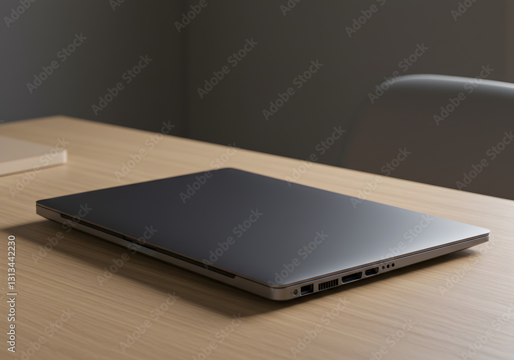 Sleek, closed laptop on a minimalist desk: Technology and work, timeless for professional settings. Sleek, closed laptop on a minimalist desk: Technology and work, timeless for professional settings.