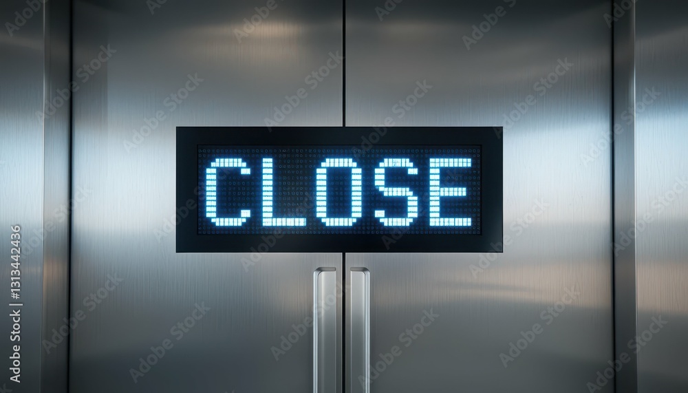 Digital Close Sign Illuminated on Modern Elevator Door Panel Digital Close Sign Illuminated on Modern Elevator Door Panel