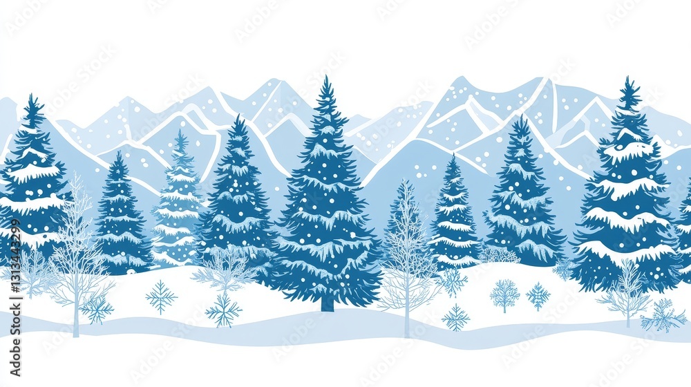 Fototapeta premium Pixelated winter wonderland background landscape with snowy forest and mountains for retro gaming design and holiday projects backdrop