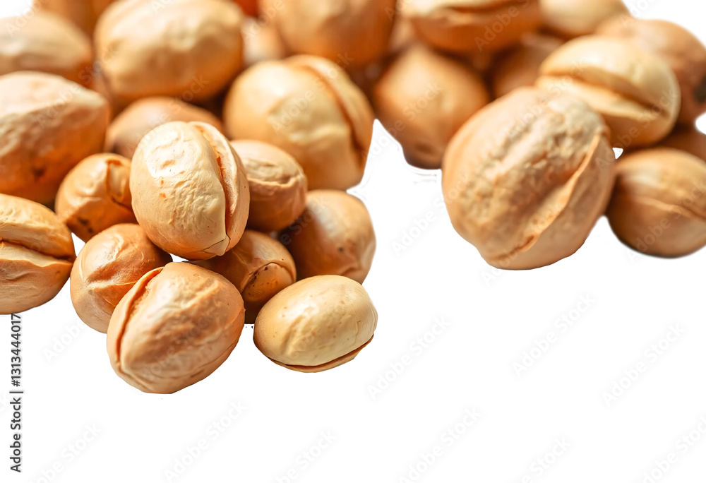 A pile of macadamia nuts on isolated transparent background. A pile of macadamia nuts on isolated transparent background.