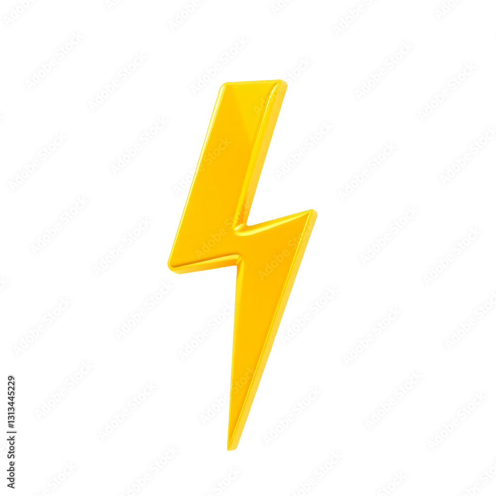 Yellow 3D shiny thunderbolt icon on isolated transparent background. Yellow 3D shiny thunderbolt icon on isolated transparent background.