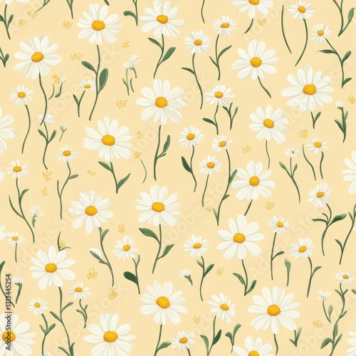 Charming floral pattern design minimalistic pastel yellow aesthetic digital artwork soft environment top-down view