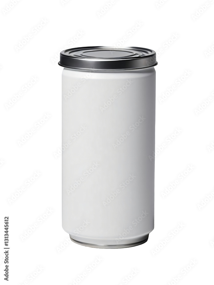 Tall plain white can with silver lid on top, on isolated transparent background. Tall plain white can with silver lid on top, on isolated transparent background.