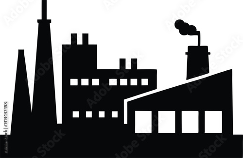 Factory black silhouette on a white background. Chemical Industry Icon vector, Factory icon