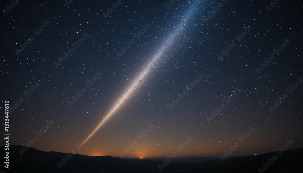 Stunning Meteor Shower Over Serene Mountain Landscape at Night Stunning Meteor Shower Over Serene Mountain Landscape at Night