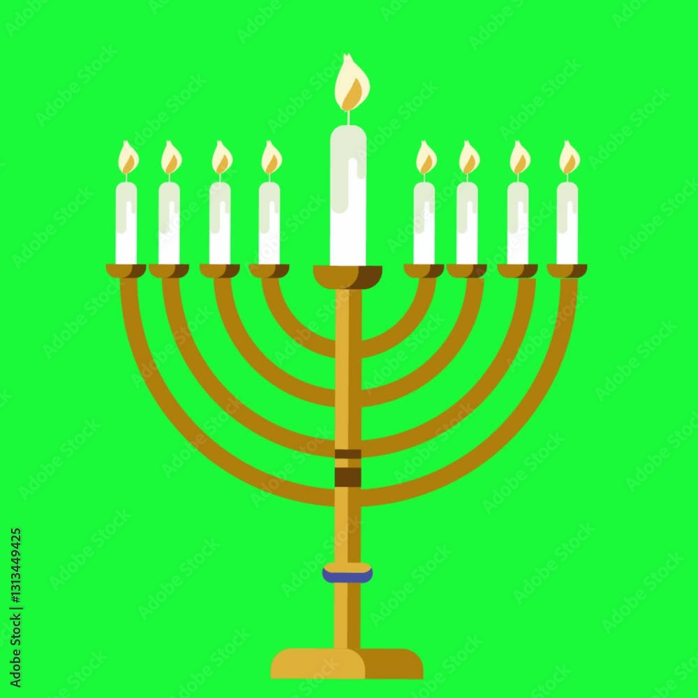 hanukkah menorah with candles, flat hanukkah background green screen video. hanukkah menorah with candles, flat hanukkah background green screen video.