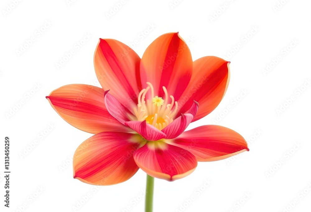 A single vibrant bloom, petals unfurled, isolated on pure white, studio shot, colorful flower A single vibrant bloom, petals unfurled, isolated on pure white, studio shot, colorful flower