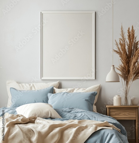 Empty Frame  Cozy Bedroom  Neutral Colors