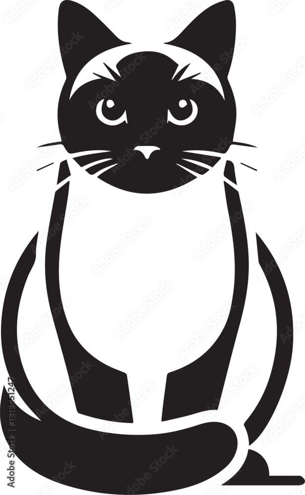 Obraz premium Siamese cat vector in black and white