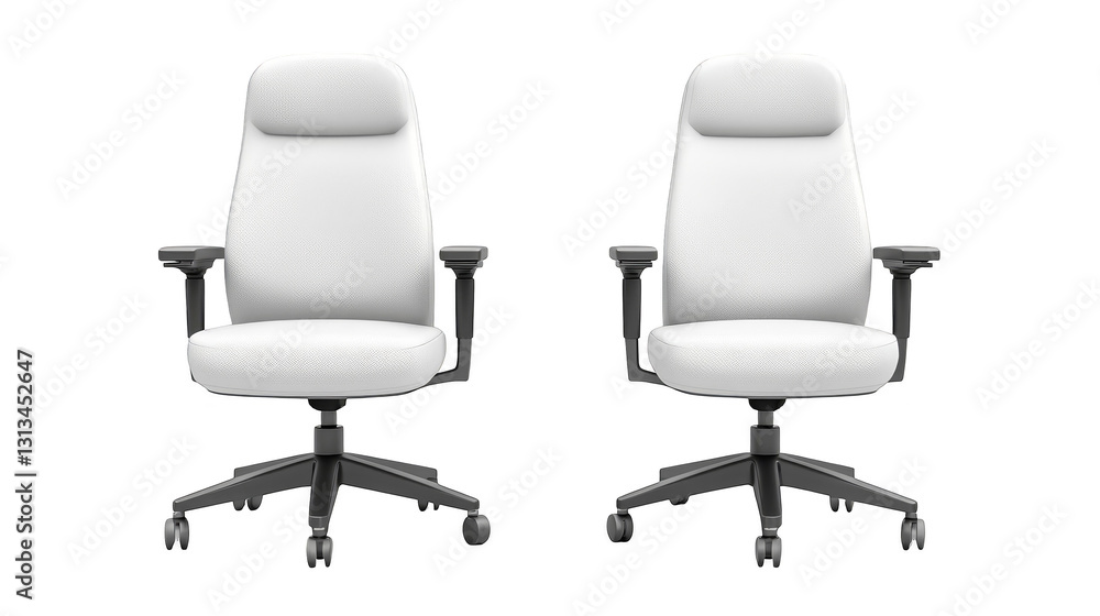 Enhance your workspace with two elegant white leather office chairs, comfort and style combined Enhance your workspace with two elegant white leather office chairs, comfort and style combined